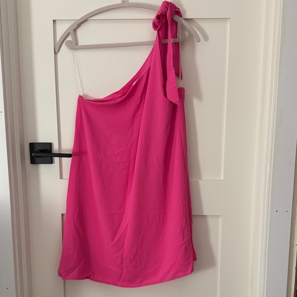 Pink Lily Vibrant Pink One-Shoulder Dress - Picture 9 of 9